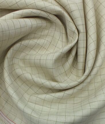 Cadini by Siyaram's Light Beige 60 LEA 100% Pure Linen Check Shirt Fabric