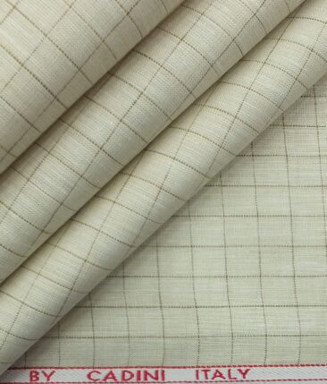 Cadini by Siyaram's Light Beige 60 LEA 100% Pure Linen Check Shirt Fabric