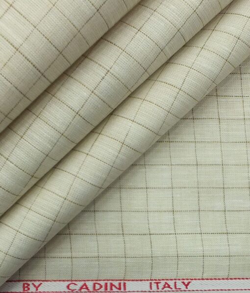 Cadini by Siyaram's Light Beige 60 LEA 100% Pure Linen Check Shirt Fabric