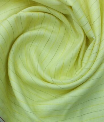 Cadini by Siyaram's Lemon Yellow 60 LEA 100% Pure Linen Striped Shirt Fabric