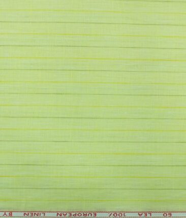Cadini by Siyaram's Lemon Yellow 60 LEA 100% Pure Linen Striped Shirt Fabric