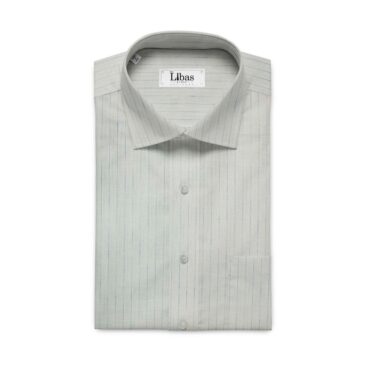 Cadini by Siyaram's White 60 LEA 100% Pure Linen Blue Striped Shirt Fabric