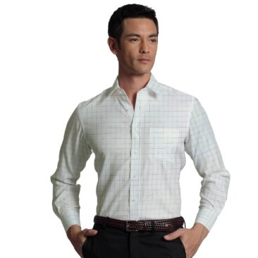 Cadini by Siyaram's Off White 60 LEA 100% Pure Linen Check Shirt Fabric