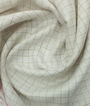 Cadini by Siyaram's Off White 60 LEA 100% Pure Linen Check Shirt Fabric