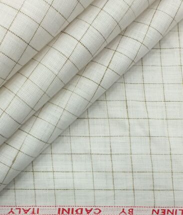 Cadini by Siyaram's Off White 60 LEA 100% Pure Linen Check Shirt Fabric