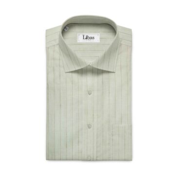 Cadini by Siyaram's White 60 LEA 100% Pure Linen Brown Striped Shirt Fabric