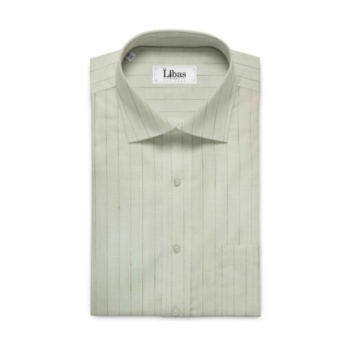 Cadini by Siyaram's White 60 LEA 100% Pure Linen Brown Striped Shirt Fabric