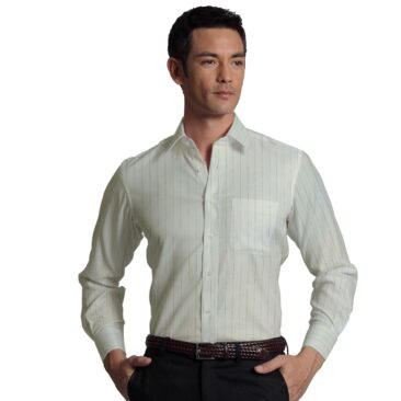 Cadini by Siyaram's White 60 LEA 100% Pure Linen Brown Striped Shirt Fabric