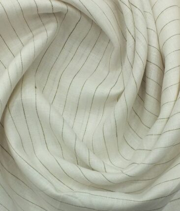 Cadini by Siyaram's White 60 LEA 100% Pure Linen Brown Striped Shirt Fabric