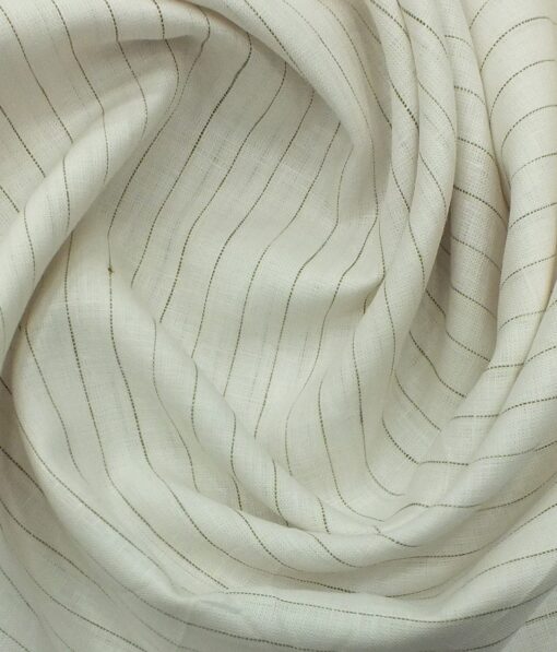 Cadini by Siyaram's White 60 LEA 100% Pure Linen Brown Striped Shirt Fabric