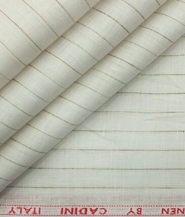 Cadini by Siyaram's White 60 LEA 100% Pure Linen Brown Striped Shirt Fabric