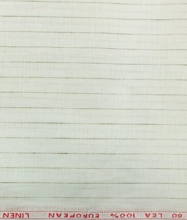 Cadini by Siyaram's White 60 LEA 100% Pure Linen Brown Striped Shirt Fabric