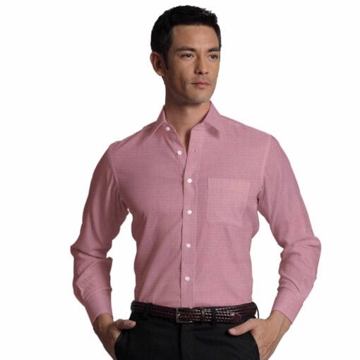 Exquisite Men's Baby Pink Cotton Chambray Weave Dotted Shirt Fabric