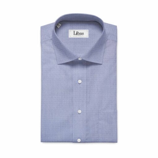 Exquisite Men's Sky Blue Cotton Chambray Weave Dotted Shirt Fabric