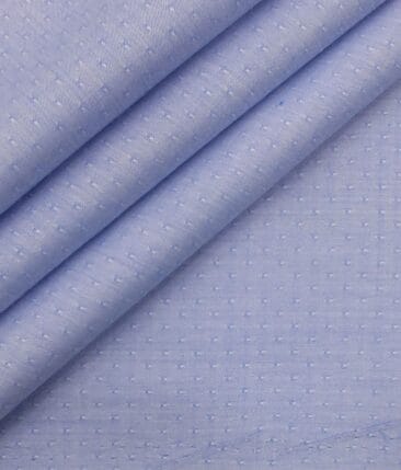 Exquisite Men's Sky Blue Cotton Chambray Weave Dotted Shirt Fabric