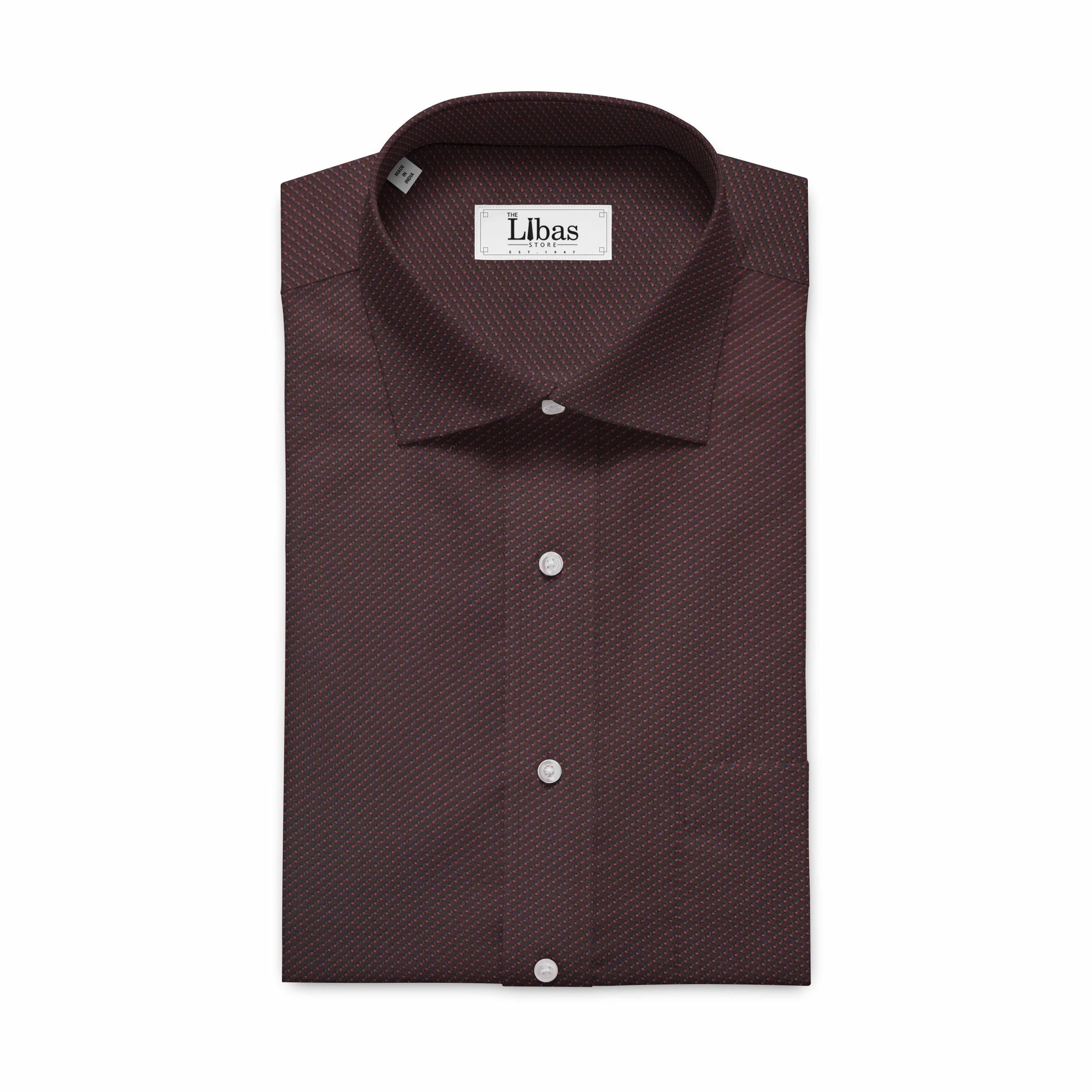 Exquisite Men's Dark Maroon Cotton PinPoint Oxford Weave Shirt Fabric