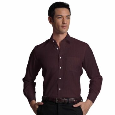 Exquisite Men's Dark Maroon Cotton PinPoint Oxford Weave Shirt Fabric