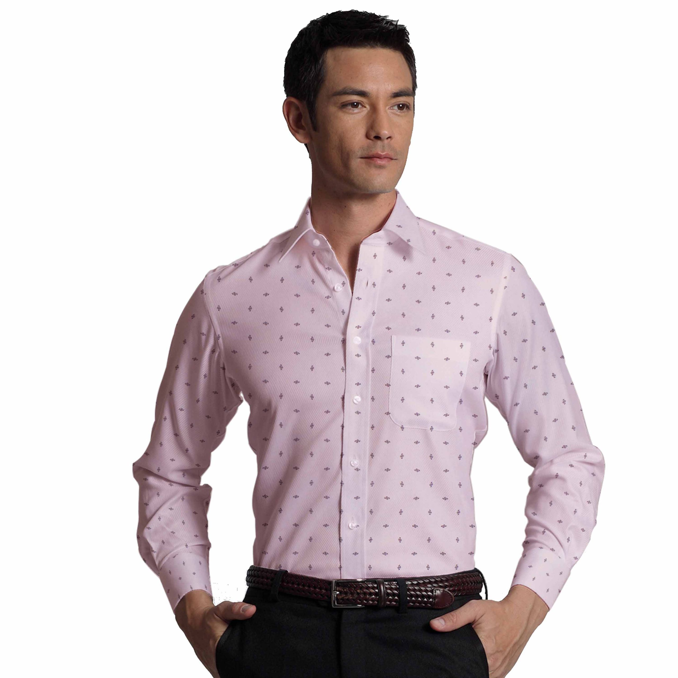 Monza Men's Pink Cotton  Printed Jacquard Weave Shirt Fabric