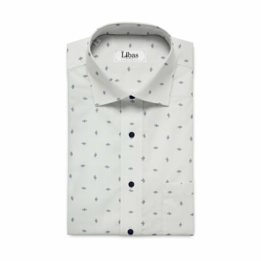 Monza Men's White Cotton  Printed Jacquard Weave Shirt Fabric