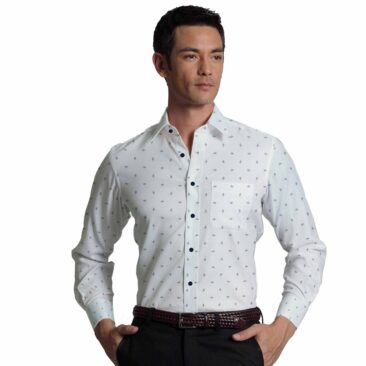 Monza Men's White Cotton  Printed Jacquard Weave Shirt Fabric