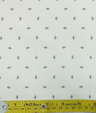 Monza Men's White Cotton  Printed Jacquard Weave Shirt Fabric