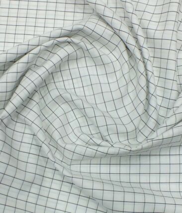 Monza Men's White & Black Cotton Checks Shirt Fabric