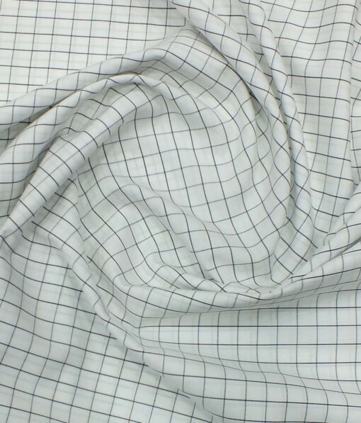 Monza Men's White & Black Cotton Checks Shirt Fabric