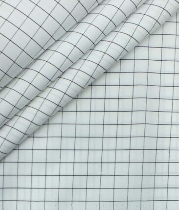 Monza Men's White & Black Cotton Checks Shirt Fabric