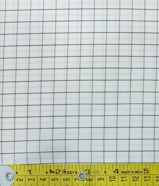 Monza Men's White & Black Cotton Checks Shirt Fabric