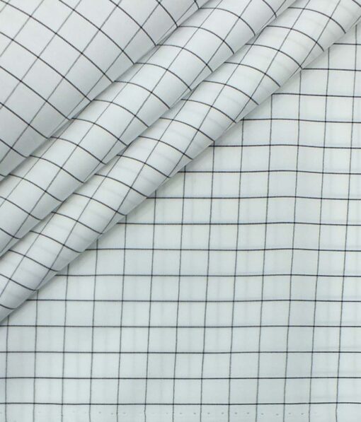 Monza Men's White & Black Cotton Checks Shirt Fabric
