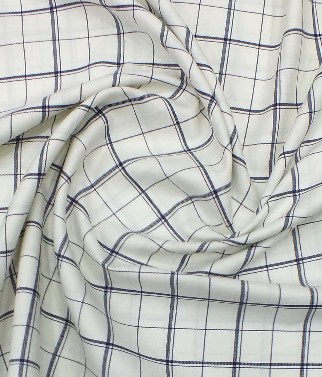 Monza Men's Cream & Blue Broad Check Cotton Shirt Fabric