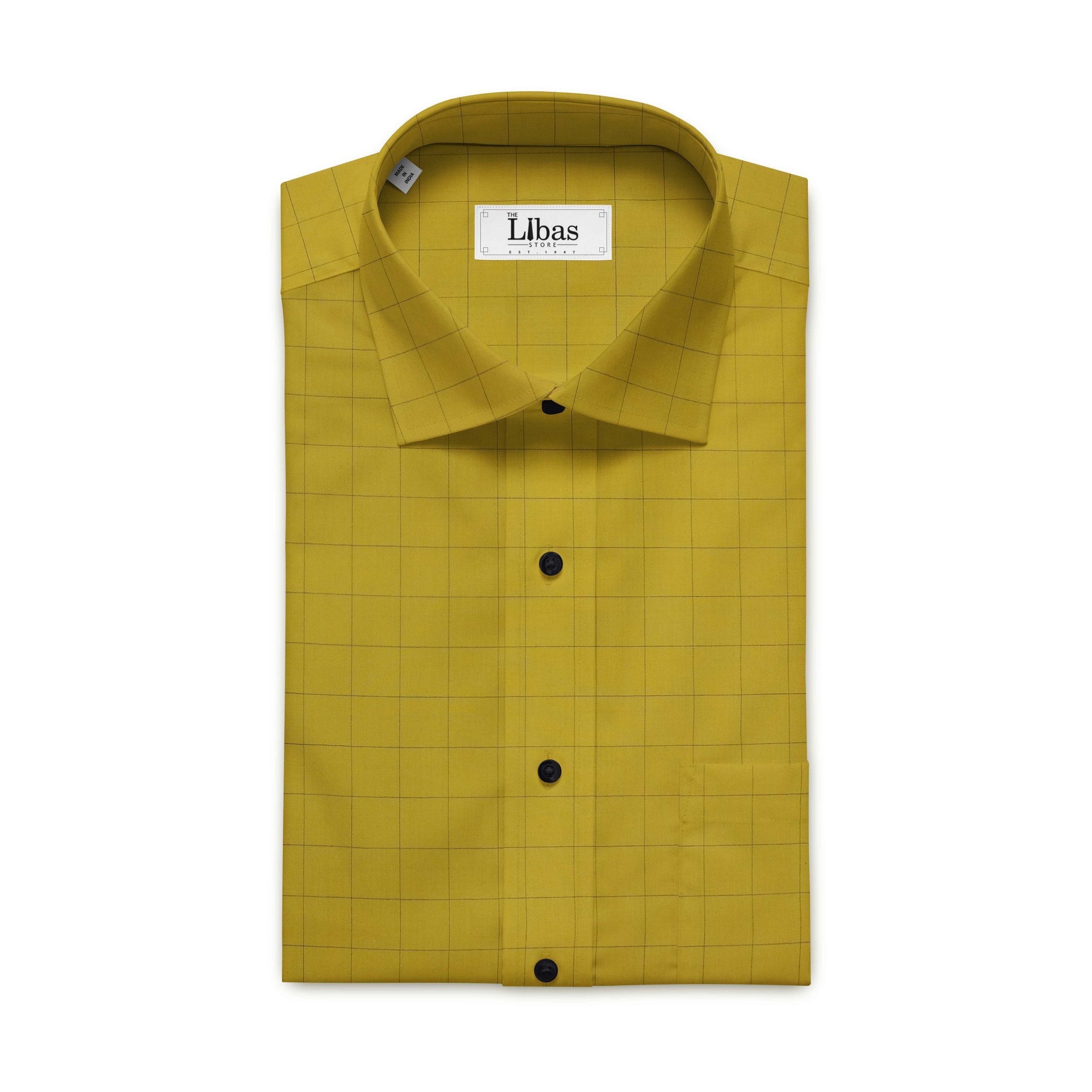 Monza Men's Yellow &  Blue Broad Check Cotton Shirt Fabric