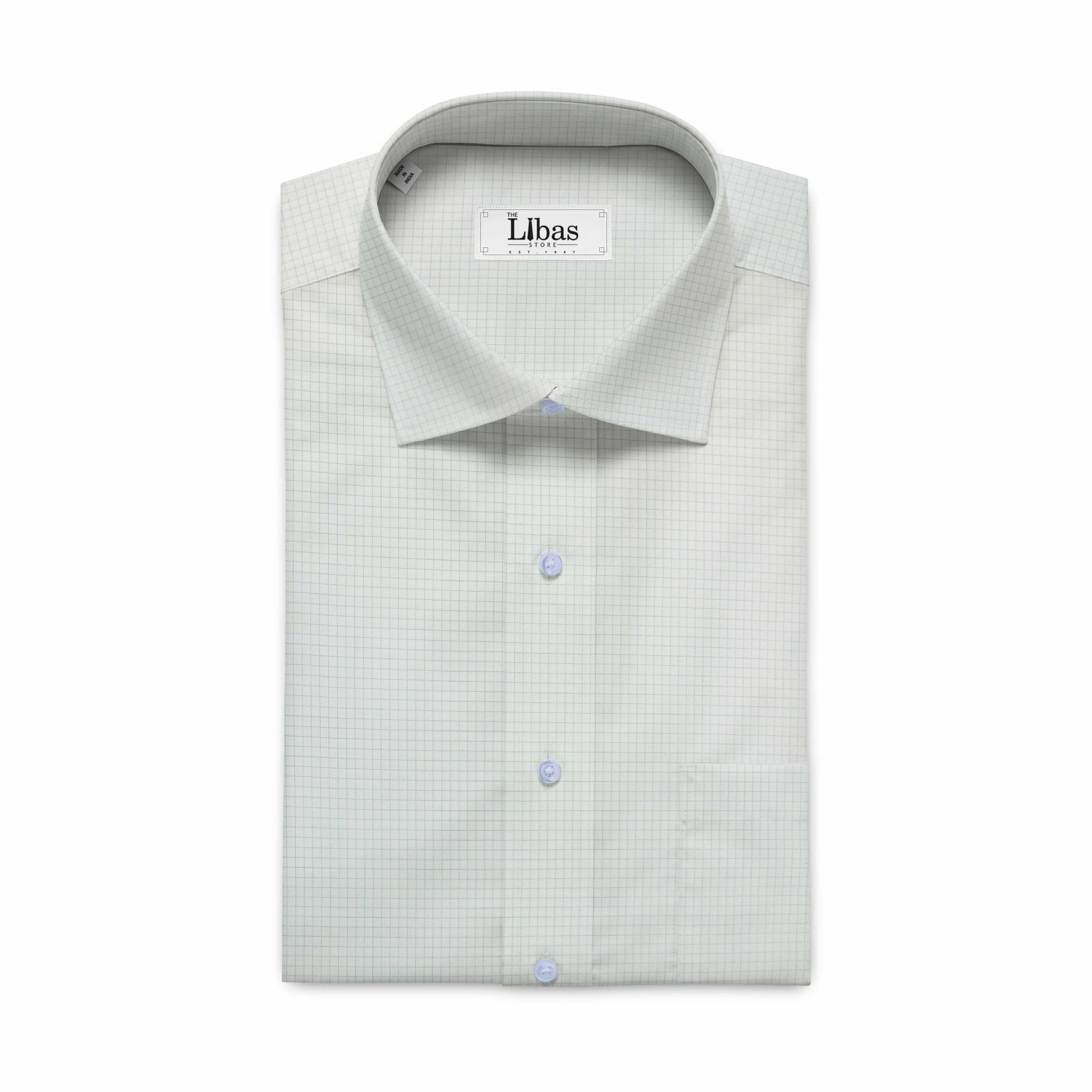Soktas Men's White & Blue Check 70's Supima Cotton Shirt Fabric