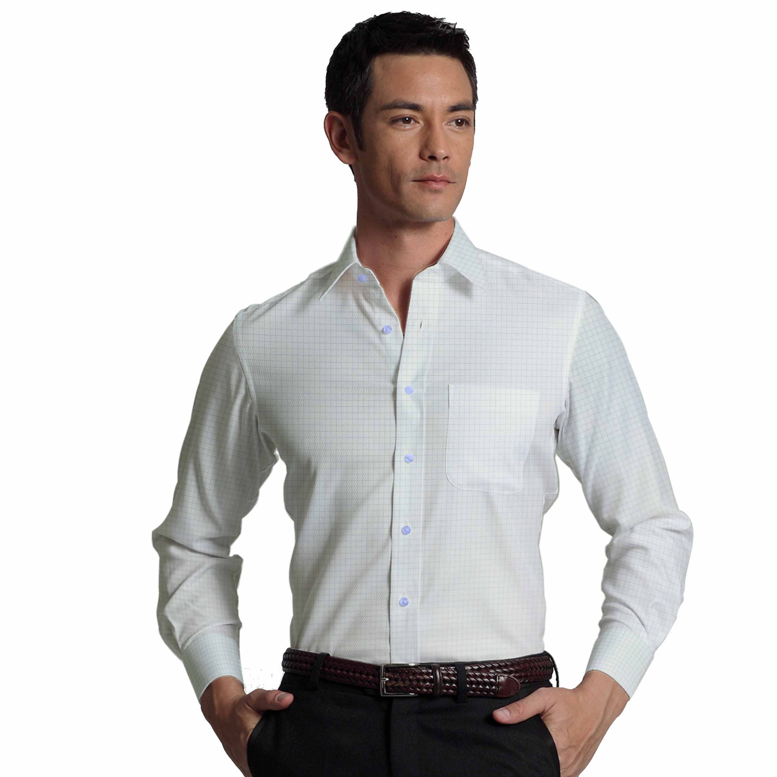 Soktas Men's White & Blue Check 70's Supima Cotton Shirt Fabric