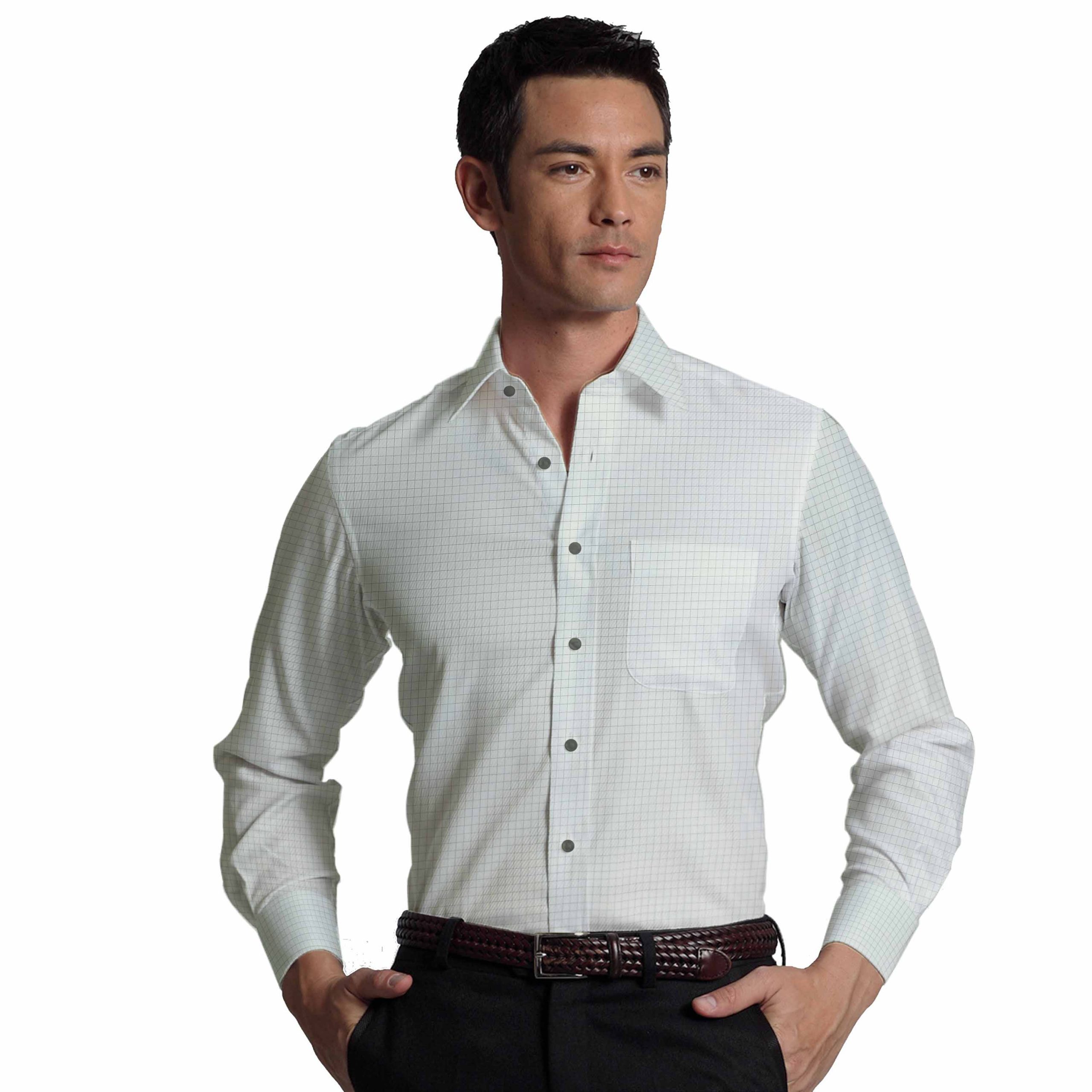 Soktas Men's White & Grey Check 70's Supima Cotton Shirt Fabric