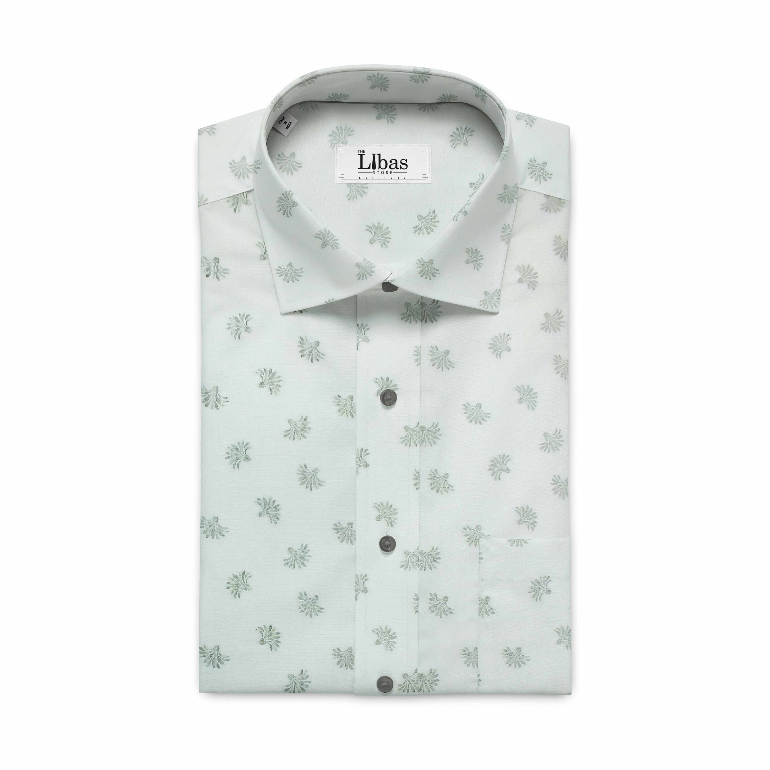 Soktas Men's White Giza Cotton Grey Floral Dobby Shirt Fabric