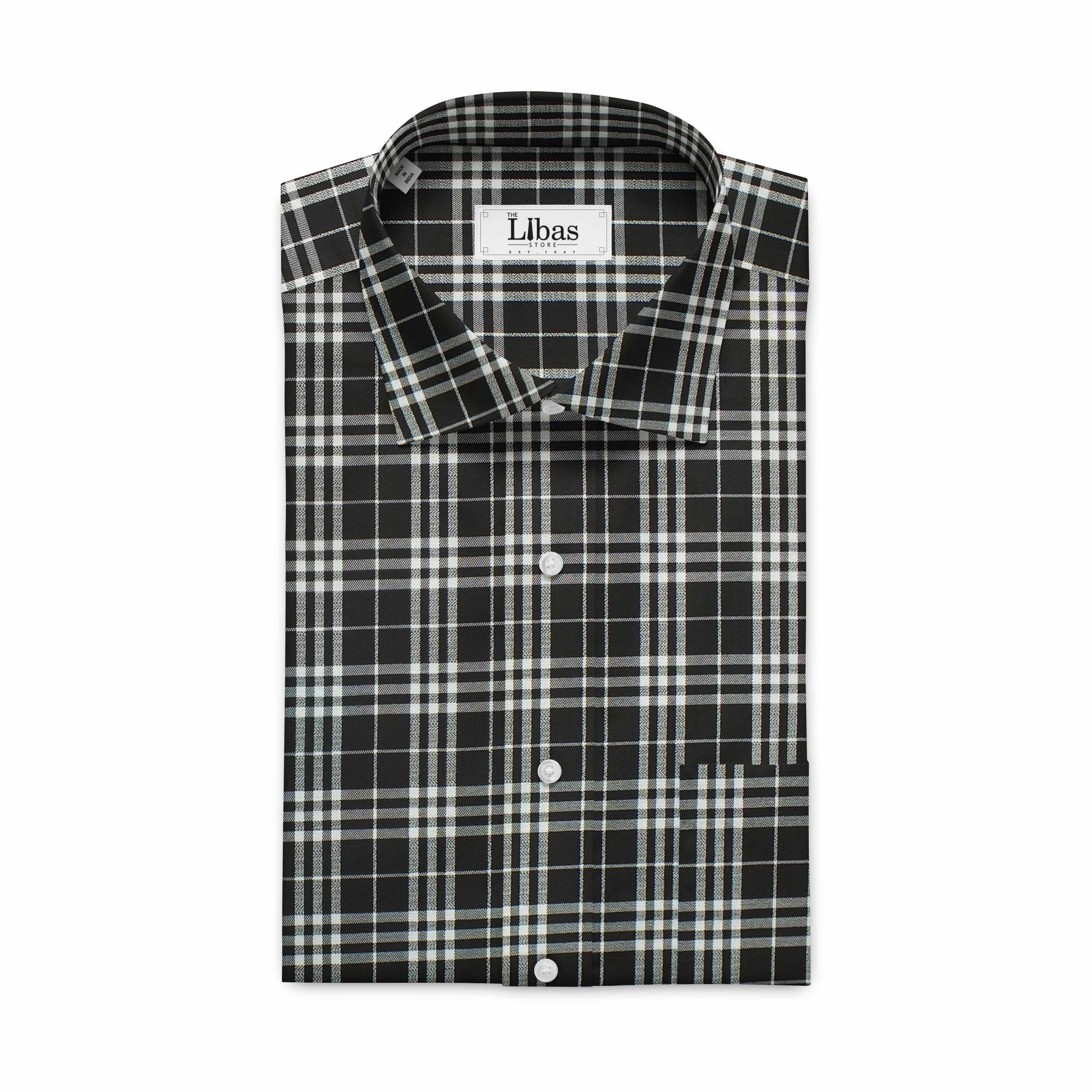 Soktas Men's Black & White Giza Cotton Burberry Check Twill Weave Shirt Fabric