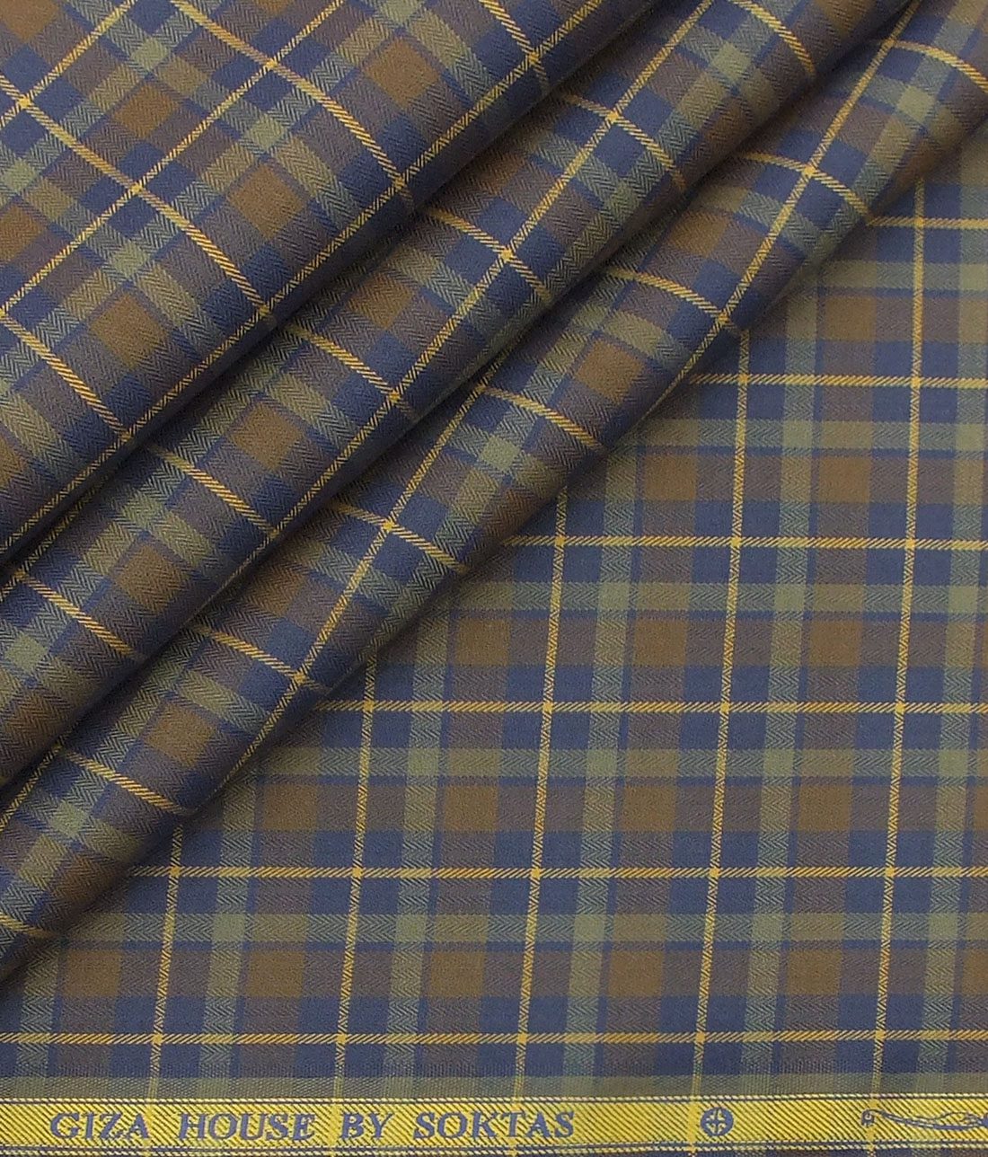 Soktas Men's Brown & Blue Giza Cotton Burberry Check Twill Weave Shirt Fabric