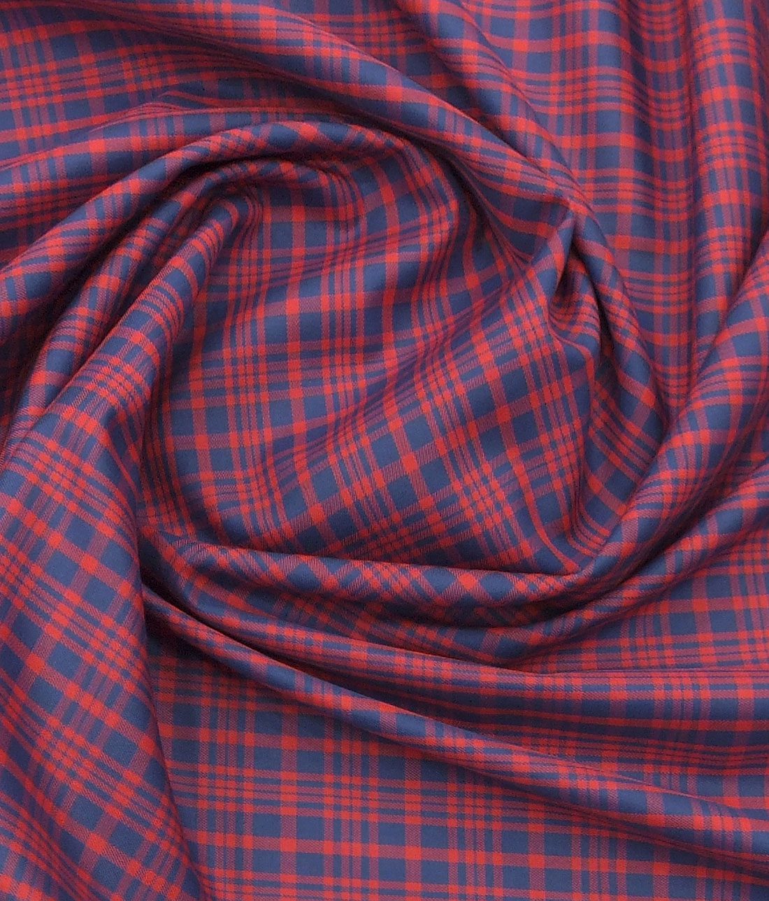 Soktas Men's Red & Blue Giza Cotton Burberry Check Twill Weave Shirt Fabric