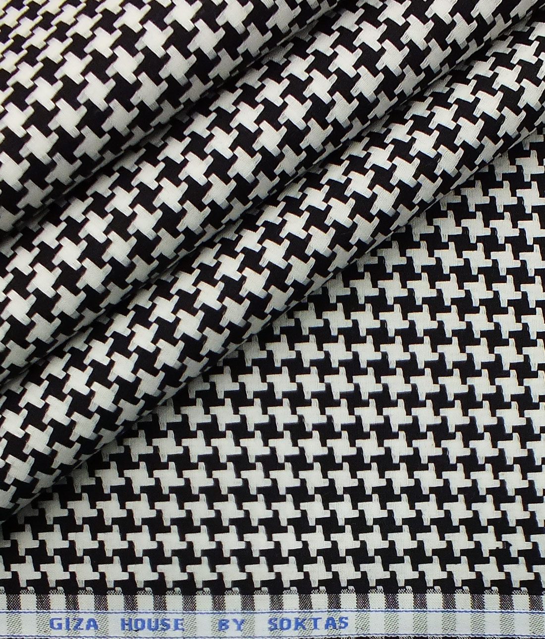 Soktas Men's Black & White Giza Cotton Houndstooth Weave Shirt Fabric
