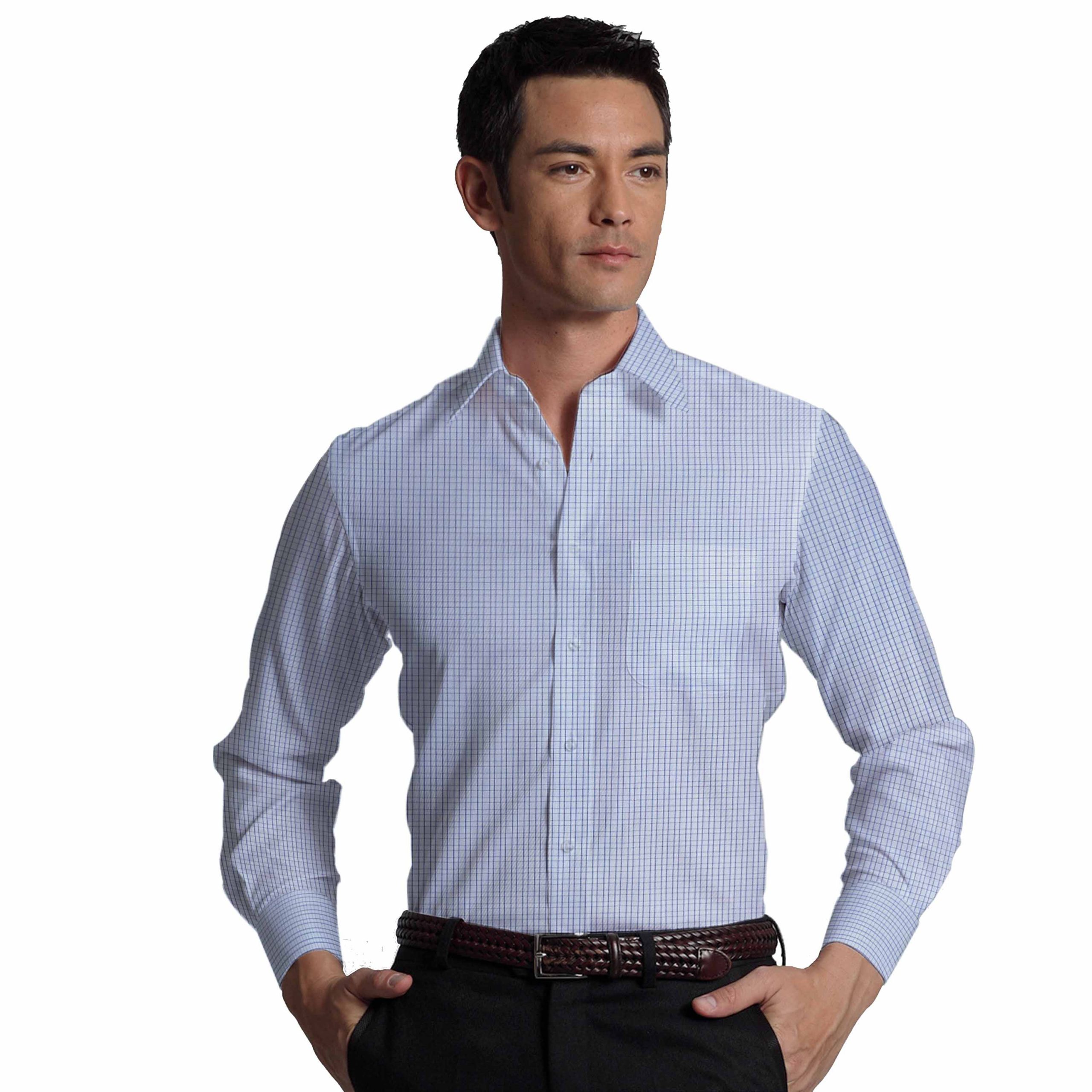Soktas Men's White & Blue Giza Cotton Check Shirt Fabric