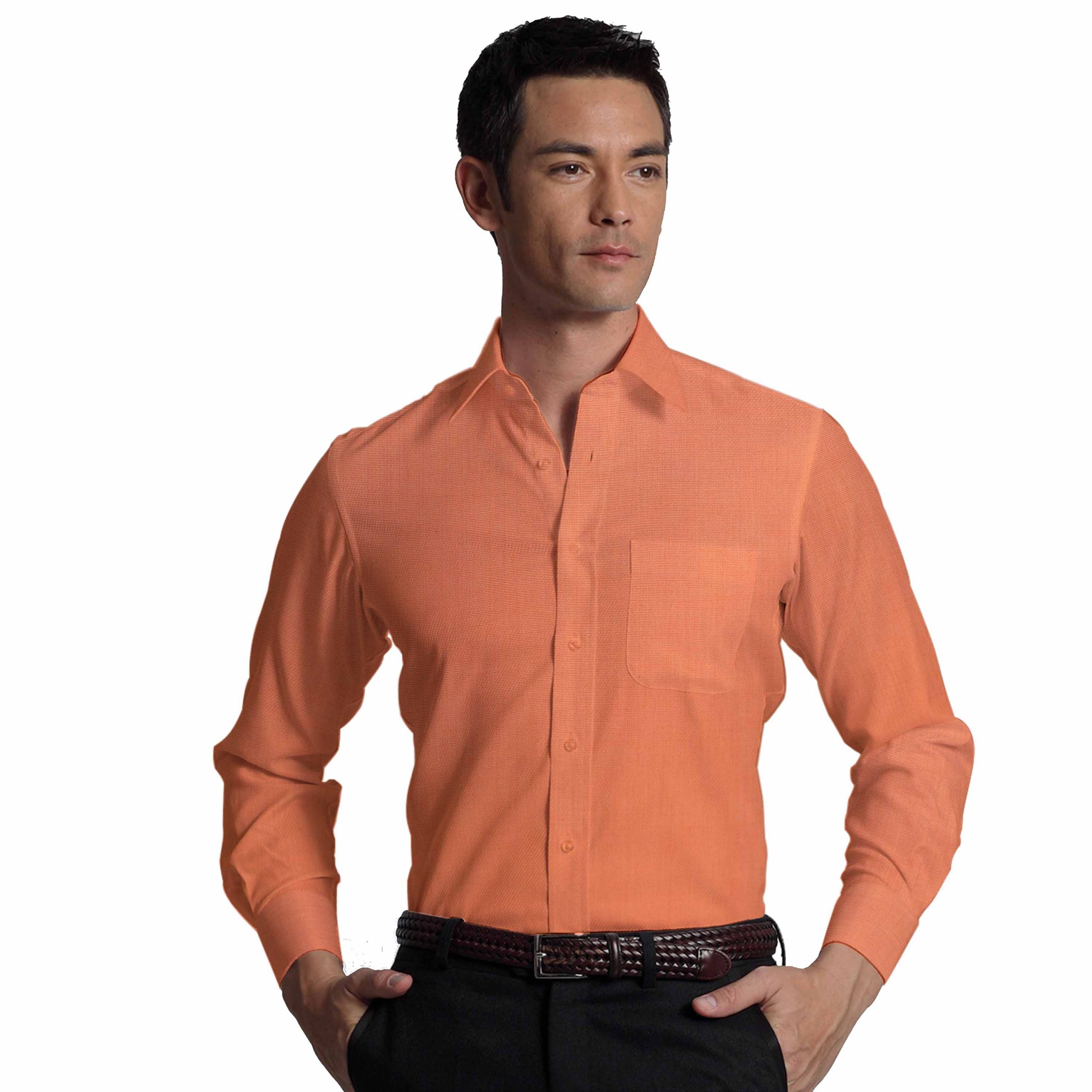 Solino Men's Peachish Orange Giza Cotton Oxford Weave Shirt Fabric