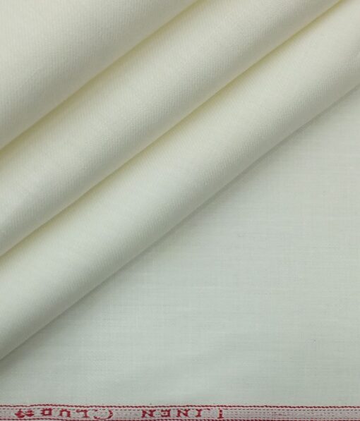Linen Club White 100% Pure Linen Self Design Unstitched Trouser Fabric