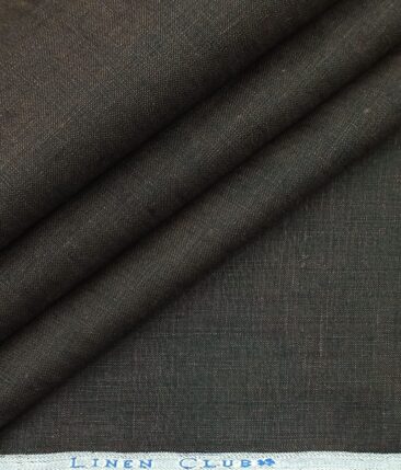Linen Club Dark Brown 100% Pure Linen Self Design Unstitched Trouser Fabric