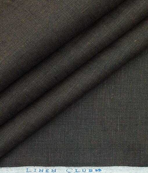 Linen Club Dark Brown 100% Pure Linen Self Design Unstitched Trouser Fabric