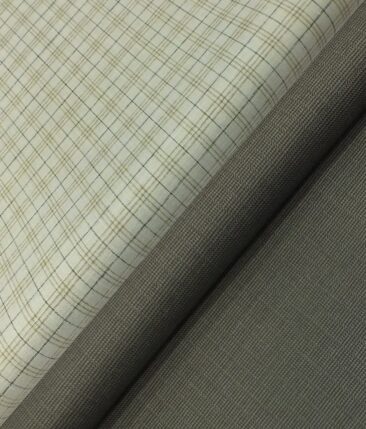Raymond Medium Brown Structured Trouser Fabric With Exquisite Khadi Look Cream Checks Shirt Fabric (Unstitched)