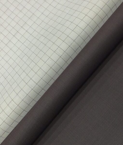 Raymond Dark Brown Self Checks Trouser Fabric With Exquisite White Checks Shirt Fabric (Unstitched)