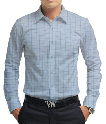 Raymond Dark Navy Blue Self Design Trouser Fabric With Exquisite Sky Blue Checks Shirt Fabric (Unstitched)