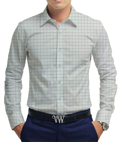 Raymond Bright Royal Blue Self Design Trouser Fabric With Exquisite White base Blue Checks Shirt Fabric (Unstitched)