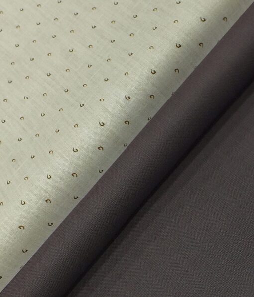Raymond Dark Brown Self Check Trouser Fabric With Exquisite Khadi Look Beige Printed Shirt Fabric (Unstitched)